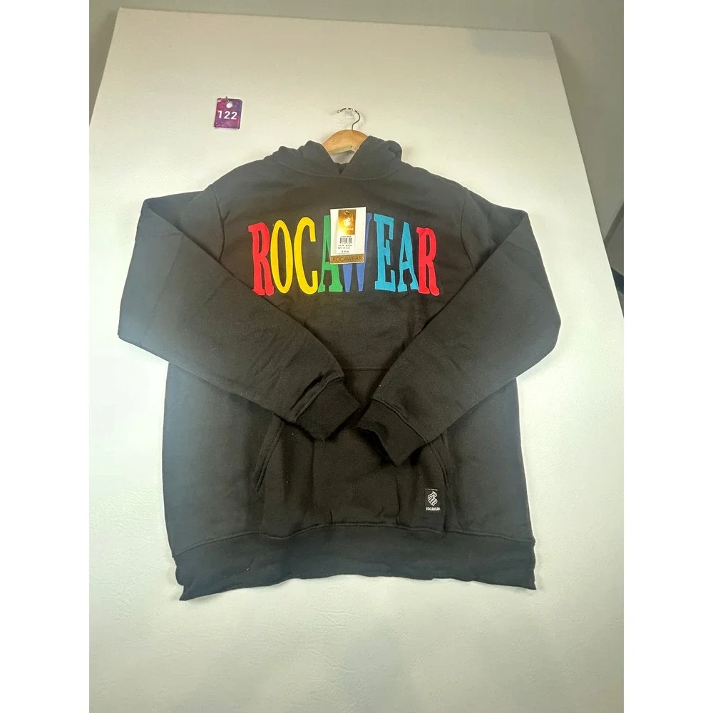 Rocawear Mens Hoodie Medium Black Multi Color Logo Streetwear Hip Hop Y2K NWT - Picture 2 of 3